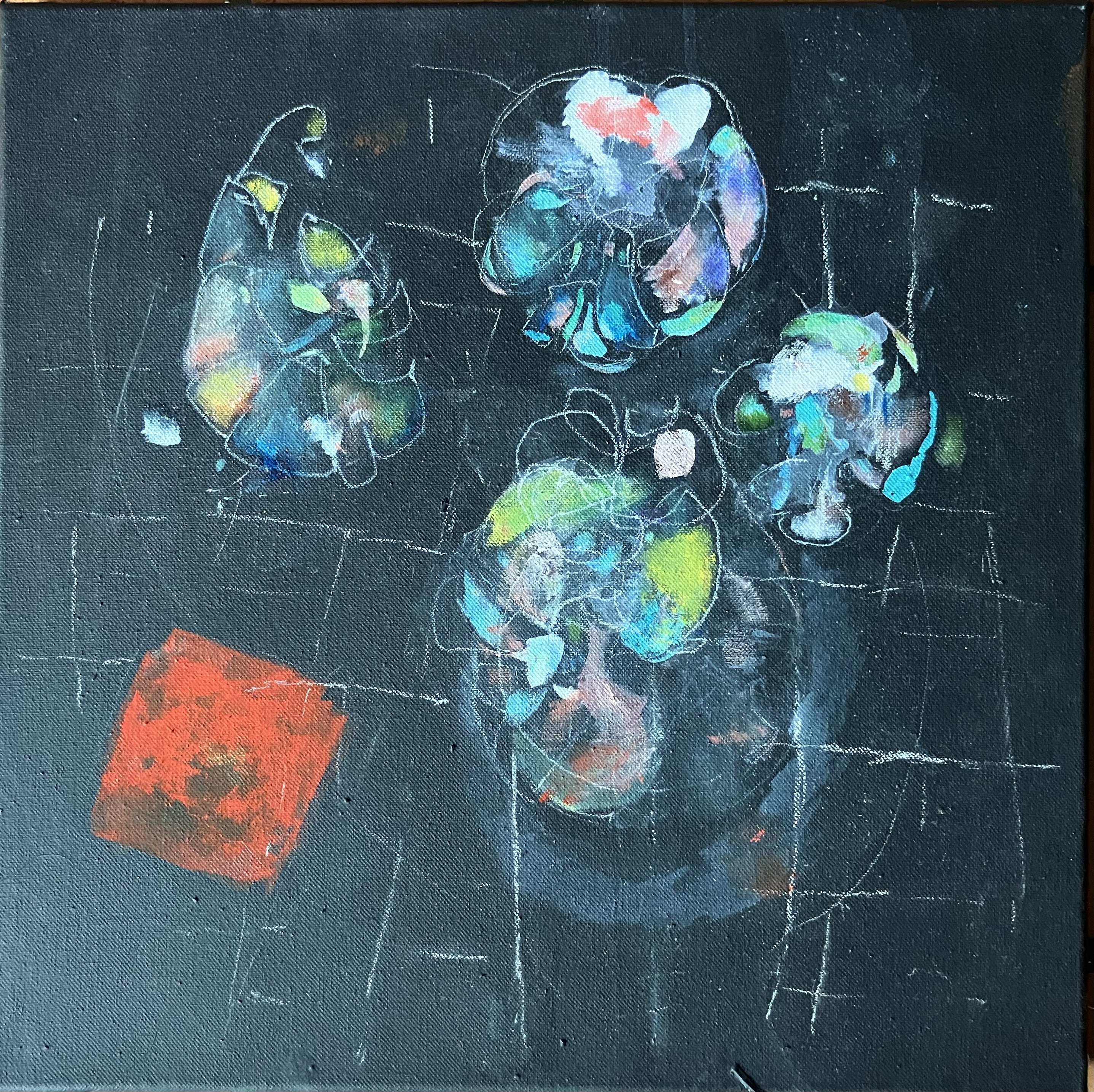 kipferl (4Gipfeli und 1Quadrat) oel,tempera, 40x40cm, 2021